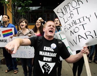 Protesters demonstrating against the Defense of Marriage act in Boston in June ELISE AMENDOLA/AP IMAGES 