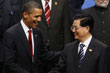 President Obama shakes hands with Chinese President Hu Jintao at the G-20 summit in Pittsburgh, Sept. 25, 2009.