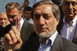 Abdullah Abdullah shows his finger marked with paint after voting at a polling station in Kabul, Thursday, Aug. 20, 2009.