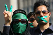 Supporters of Mousavi, as they listen to his speech at a demonstration in Tehran on Thursday June, 18, 2009.