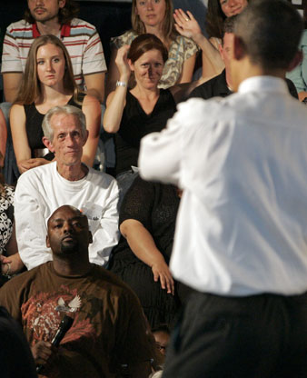 President Obama takes questions at a town hall meeting in Costa Mesa, Calif. AP Images<br/> 