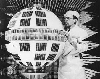Telstar communications satellite model at Bell Labs, 1962 AP IMAGES 