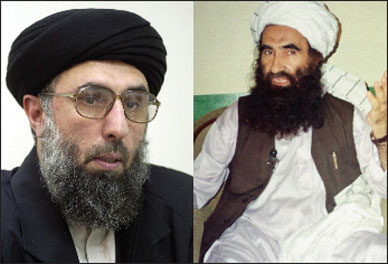 Taliban leaders Gulbuddin Hekmatyar (left) and Jalaluddin Haqqani HASAN SARBAKHSHIAN/AP (LEFT); MOHAMMED RIAZ/AP 