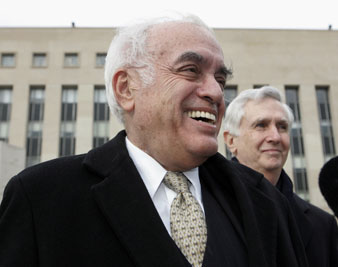 Robert Novak, left, and his attorney James Hamilton, leave federal court in Washington on Feb. 12, 2007. AP Images<br/> 